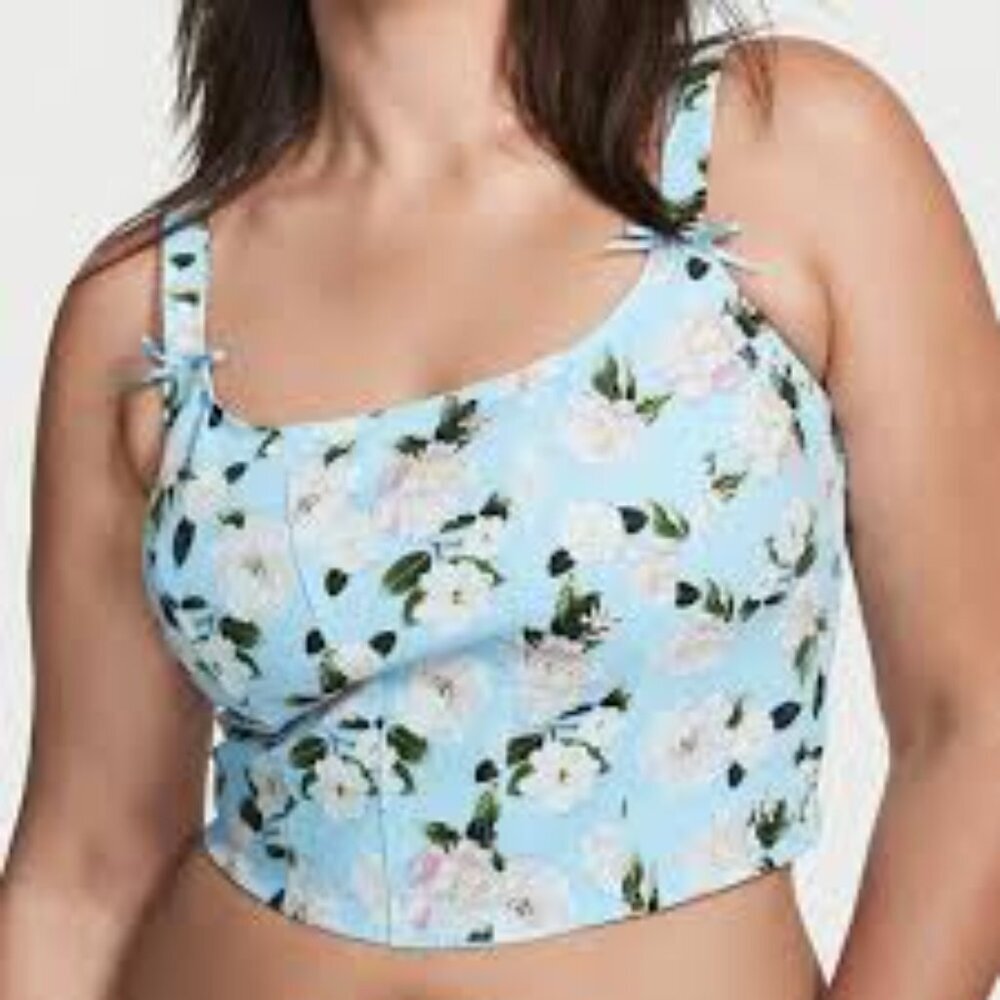 Victoria's Secret Canvas Crop Top Blue/Flora Size XL